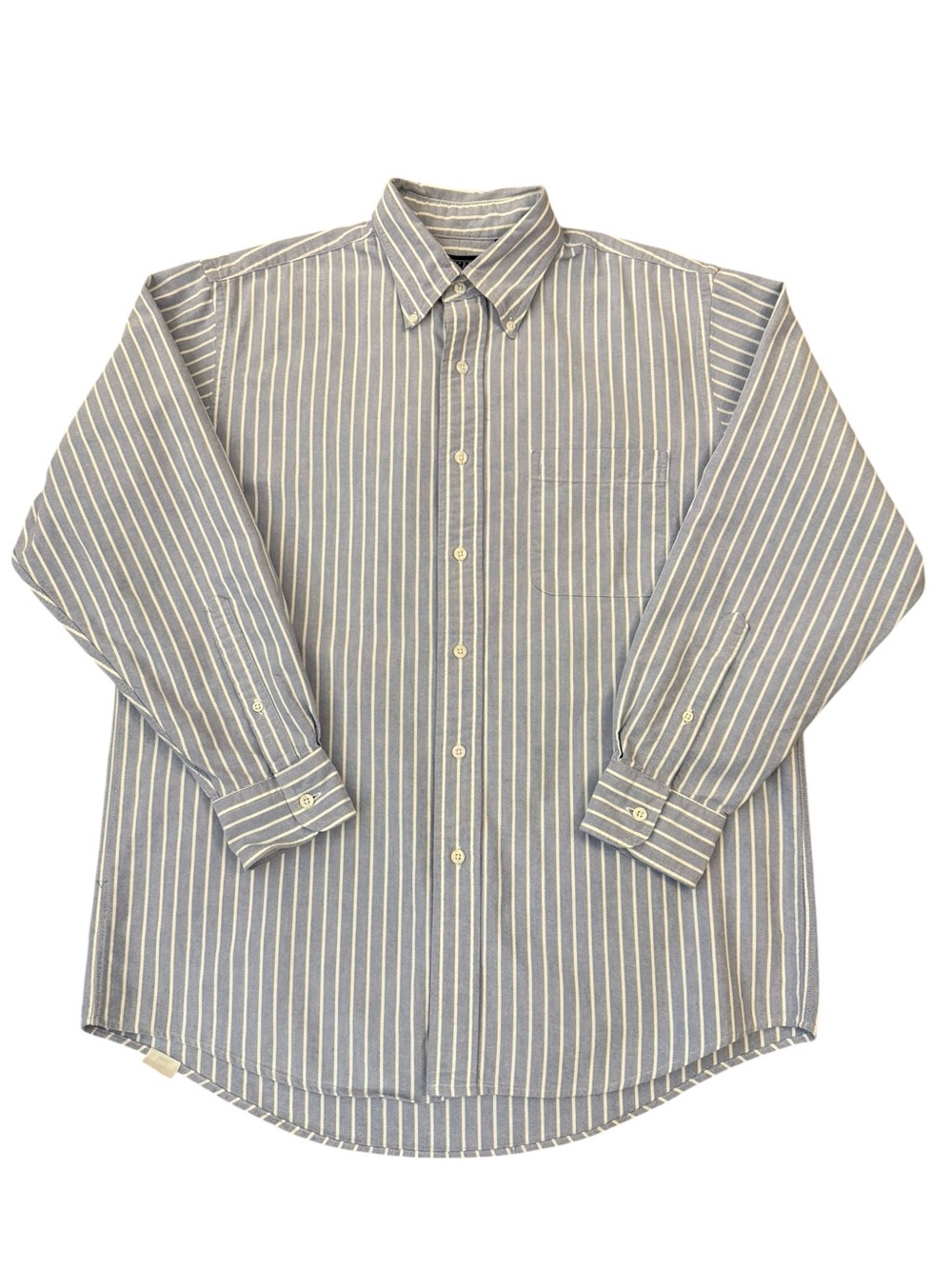 VTG 90s Lands’ End Hyde Park Shirt Button Down Oxford USA Blue Stripe 15.5 32